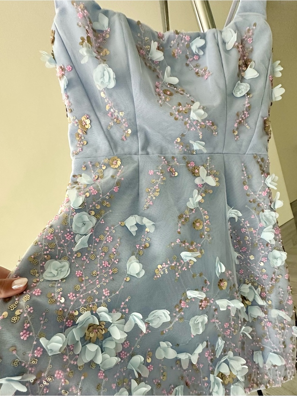 Oh Polly Briar Mini Dress Sky Blue floral embellishment Sz 4 NWT - Picture 6 of 10